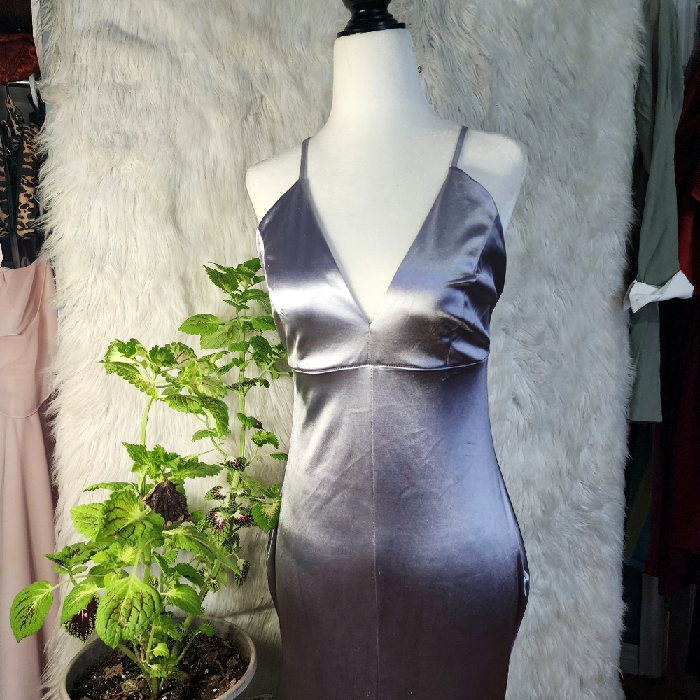 Silver v neck formal dress
